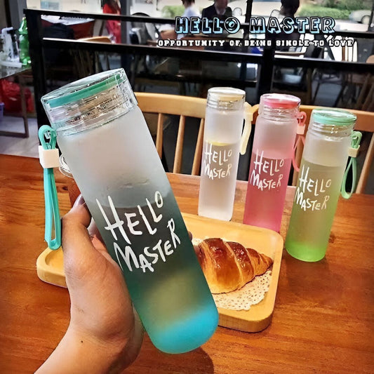 Hello Master Crystal Glass Water Bottle and Plastic LID (Mix/Random color)