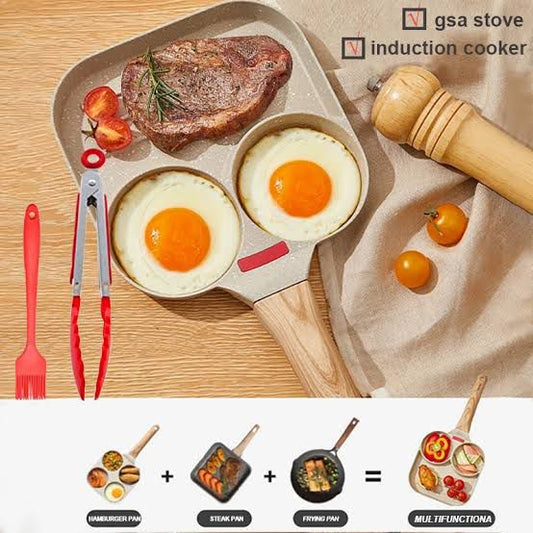 Imported Non-Stick Gas Stove Square 3 Portion Frying/Grilling Pan