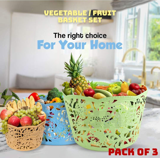 Pack of 3 Floral Flower Vegetable/Fruits Basket (Mix/Random color)